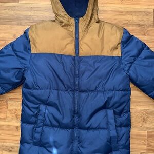 Old Navy Blue and Tan Puffer Jacket Quilted Insulation